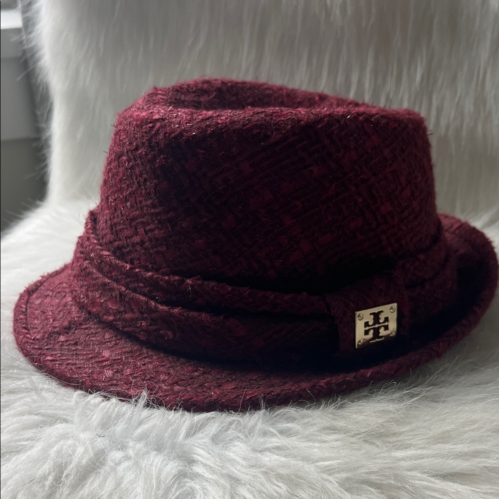 Tory Burch Maroon Fedora with Logo Accent
